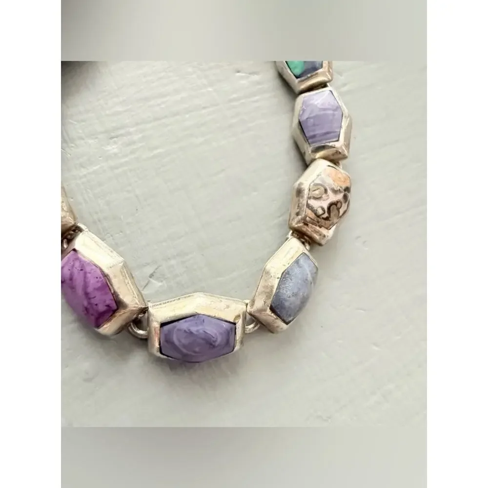 Vintage Taxco 925 Sterling Silver & Stone Bracelet